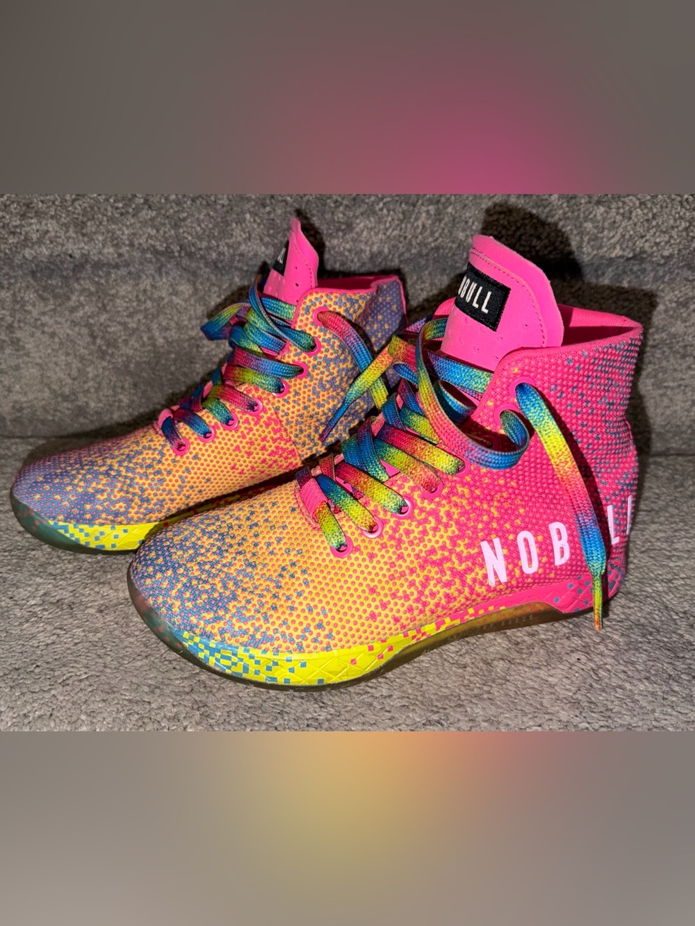NOBULL Neon Pink Glitch High-Top Trainers